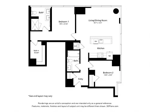 Floor plan 2 Bedroom 2 Bath (C02)