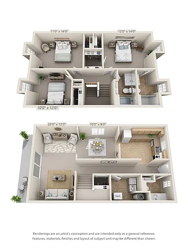 Floor plan 3 Bedroom, 2.5 Bath Townhome