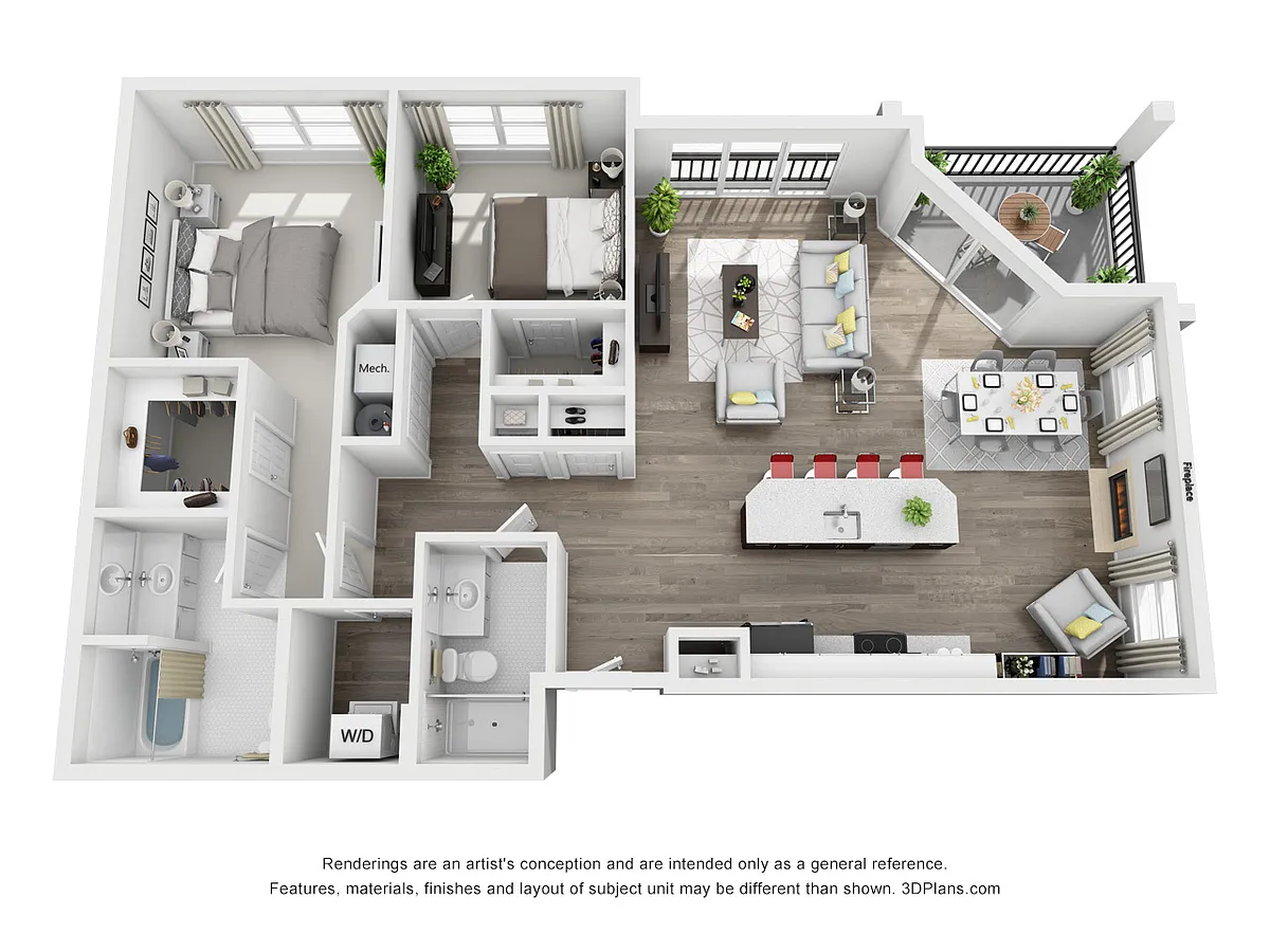 Floor plan D - 2 Bedroom & 2 Bath w/ Expanded Balcony