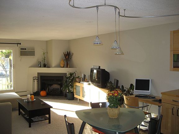 Updated fireplace blends in with the urban feel.