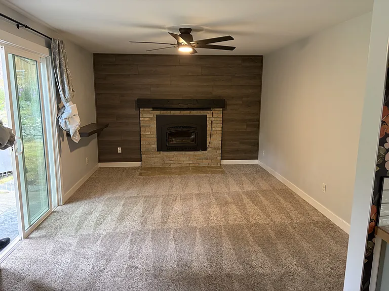 Fireplace living room with custom super sturdy real wood floating shelf
