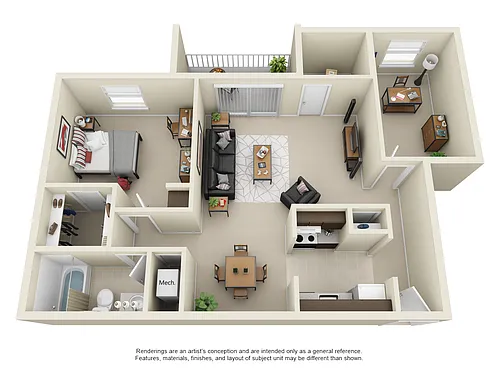 Floor plan 1 Bedroom Den South