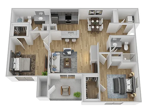 Floor plan 2 Bed, 2 Bath B (60% Income Restricted)
