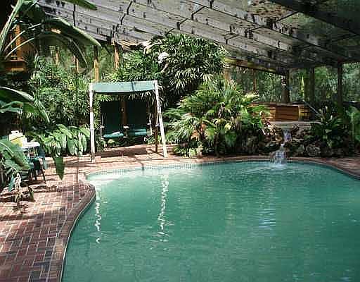 Huge pool in tropical setting