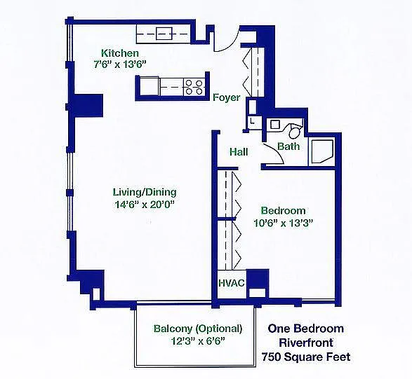 Floor plan Furnished Riverfront One Bedroom