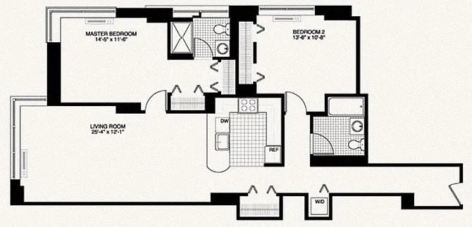 Floor plan 2 Bed - 2 Bath