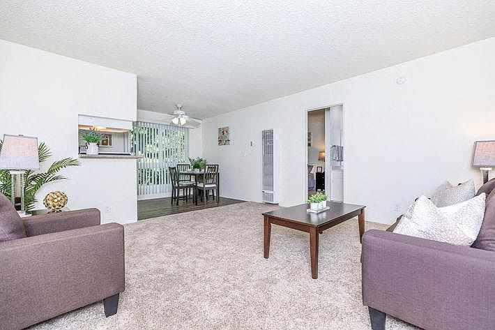 Spacious living room at the Riverview Apartments