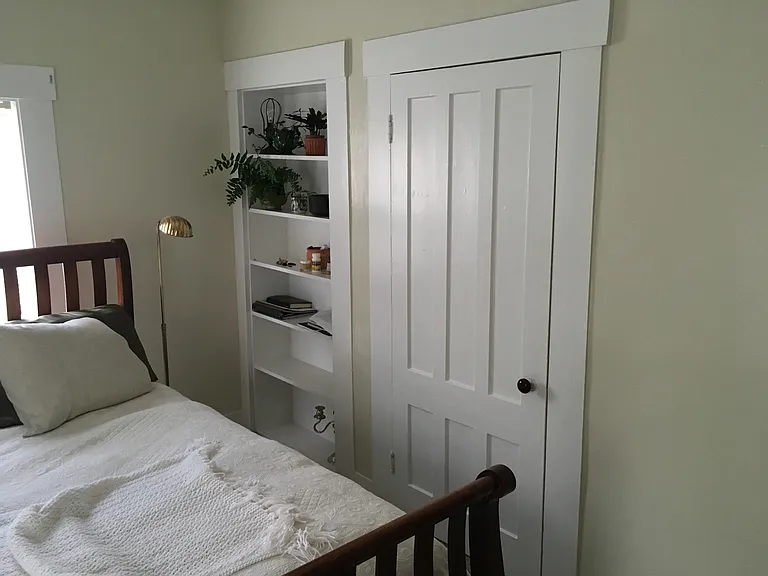 Shelves + closet.