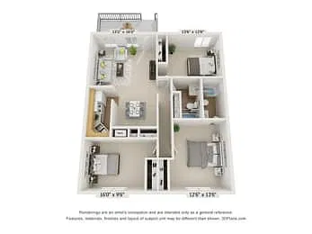 Floor plan Three Bedroom - Renovated