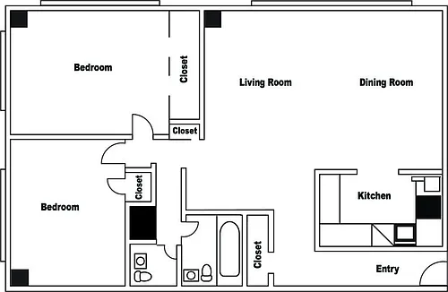 Floor plan Two Bedroom 1.5 Bath