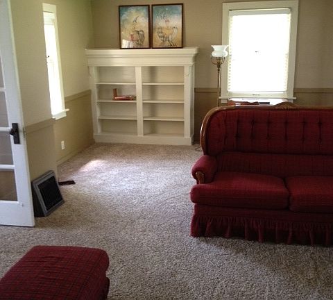 Living Room with built in bookcase - view from the bedroom
