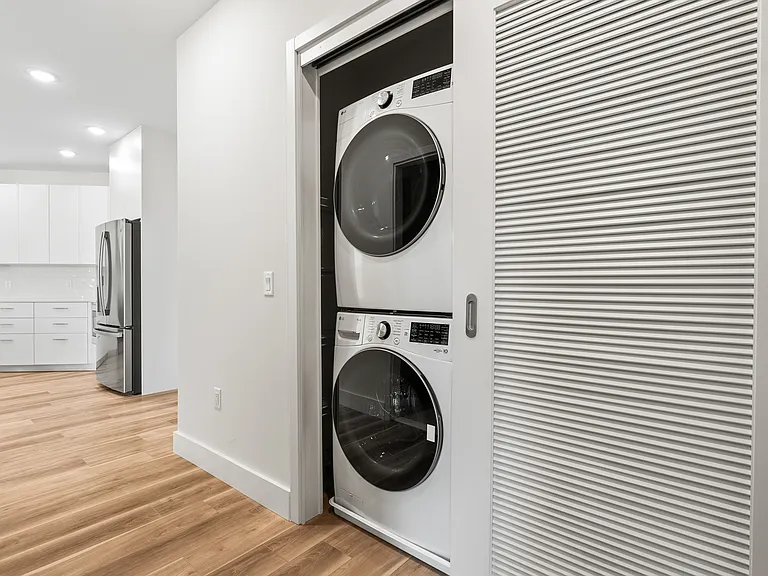 Enjoy the convenience of a full-size, in-unit washer and dryer neatly housed in a dedicated, space-saving closet.