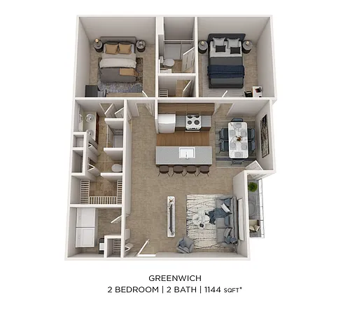 Floor plan Greenwich - 2 Bed 2 Bath 1144 sqft