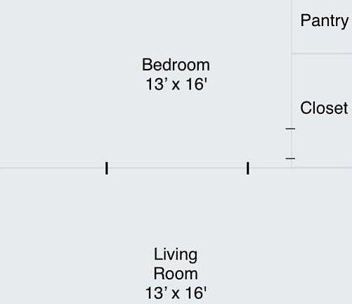 Floor layout; shotgun-style house.