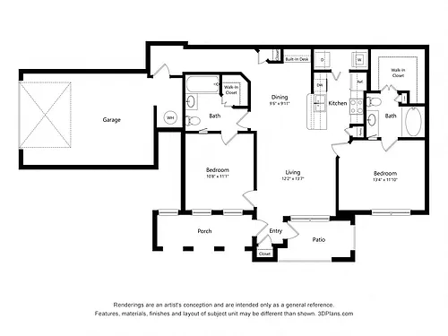Floor plan Two Bedroom Apartment - B3 (Wheelchair Accessible)