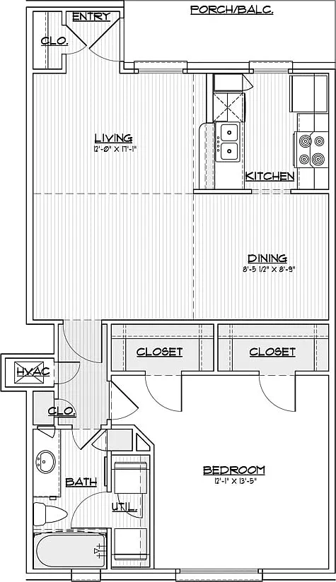 Floor plan 1 Bed 1 Bath C