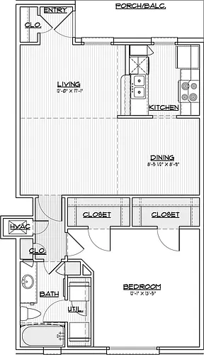 Floor plan 1 Bed 1 Bath C