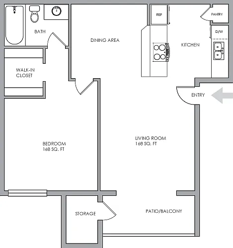2D - One-Bedroom, One-Bathroom Floor Plan 2D - One-Bedroom, One-Bathroom Floor Plan