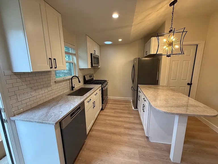 Kitchen and island