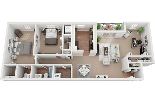 Floor plan Dorchester 2 Bedroom 1.5 Bath Den Renovated