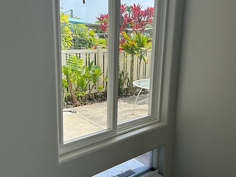 Master south window overlooking lanai