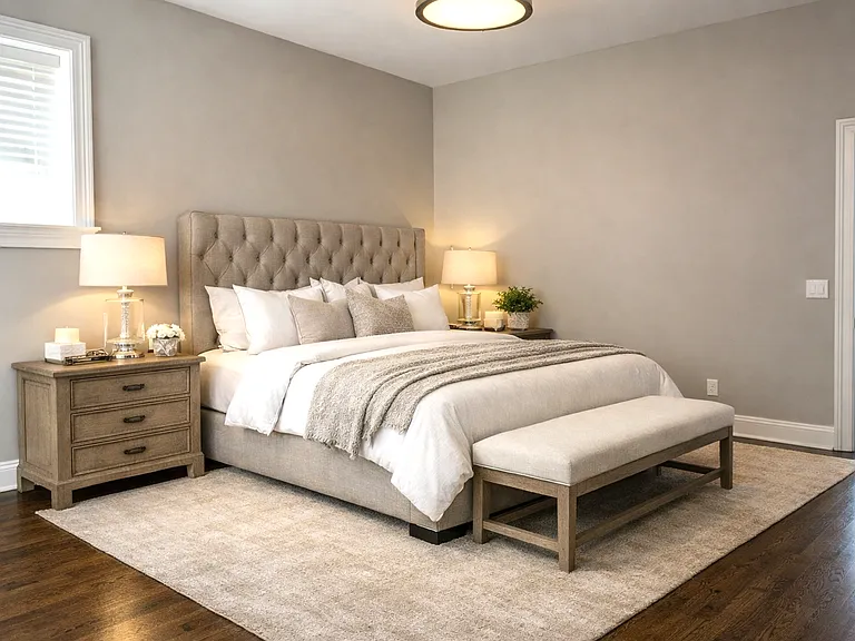 A serene, relaxing bedroom designed for comfort, calm, and effortless unwinding