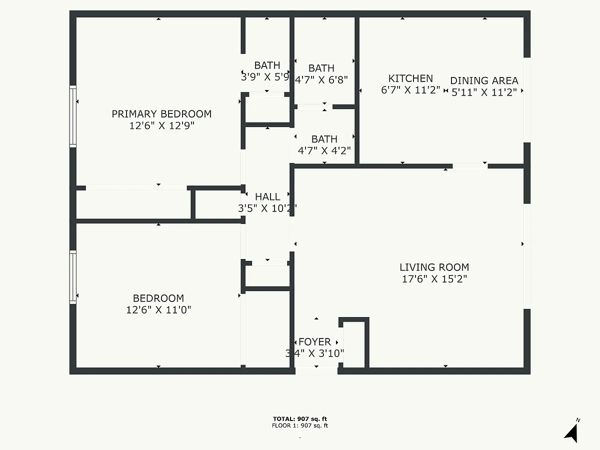 Floor plan 2 Bedroom, 1.5 Bath-1150