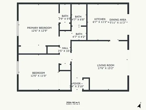 Floor plan 2 Bedroom, 1.5 Bath-1150
