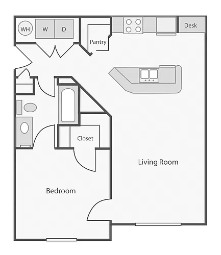 Floor plan One Bedroom One Bathroom 60%