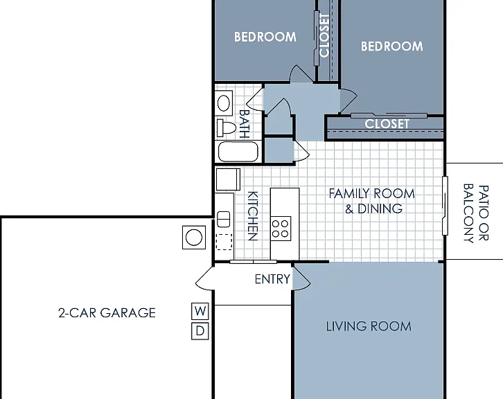 2 Bedroom 1 Bathroom with Garage Floorplan Diagram