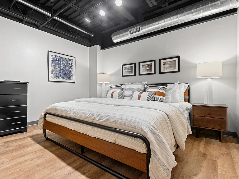 Furnished here to spark your imagination- our industrial modern bedrooms provide the perfect canvas for your setup. Units are delivered unfurnished, ready for your personal touch.