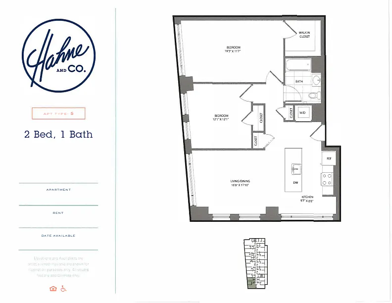 Floor plan 2 Bedroom / 1 Bathroom