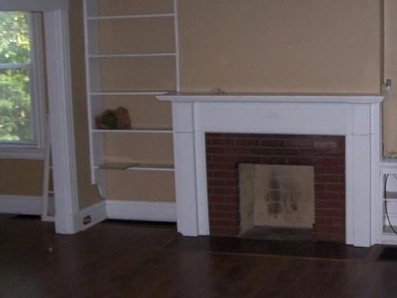 LR bookcases and fireplace
