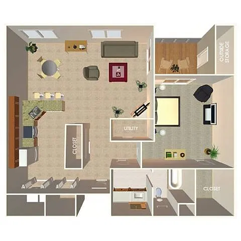 Floor plan 1 Bed 1 Bath A