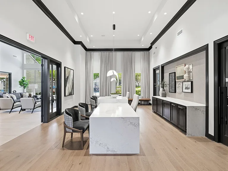 Leasing office with desks and seating