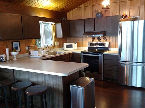 Kitchen with stainless steel appliances