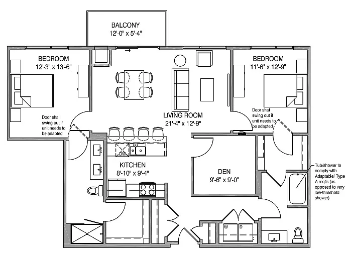 Floor plan Two-Bed/Den