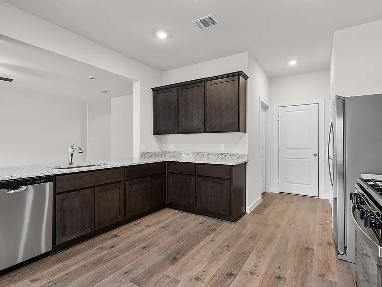 The kitchen has ample counterspace.