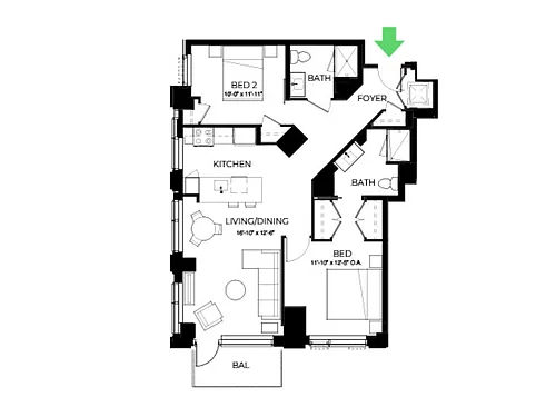 Floor plan B20 | 2 Bed | 2 Bath