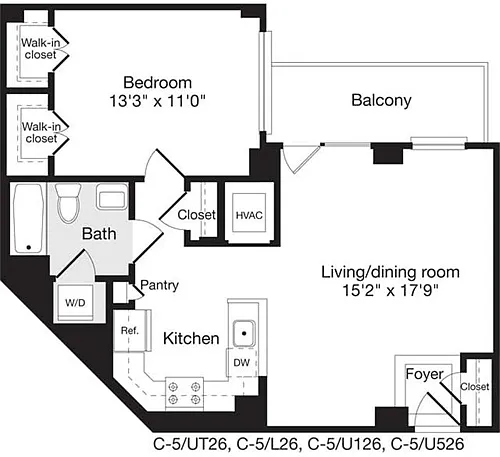 Floor plan 1 Bedroom K
