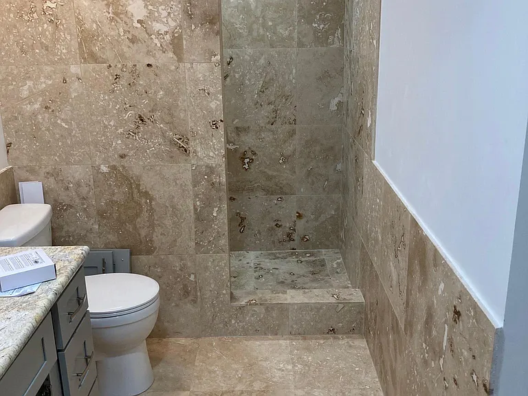 Travertine walk in shower