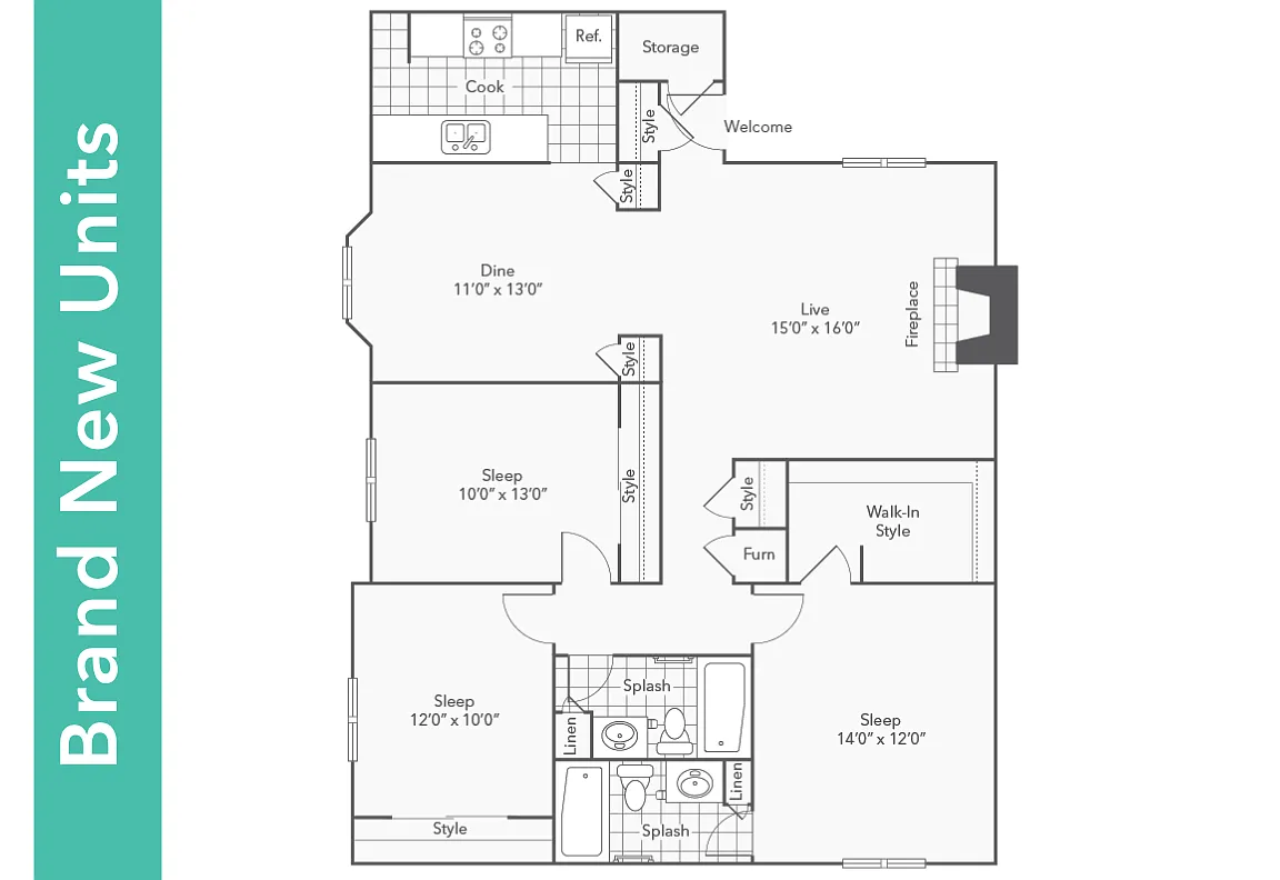 Floor plan Brand New 3 BR 2 BA
