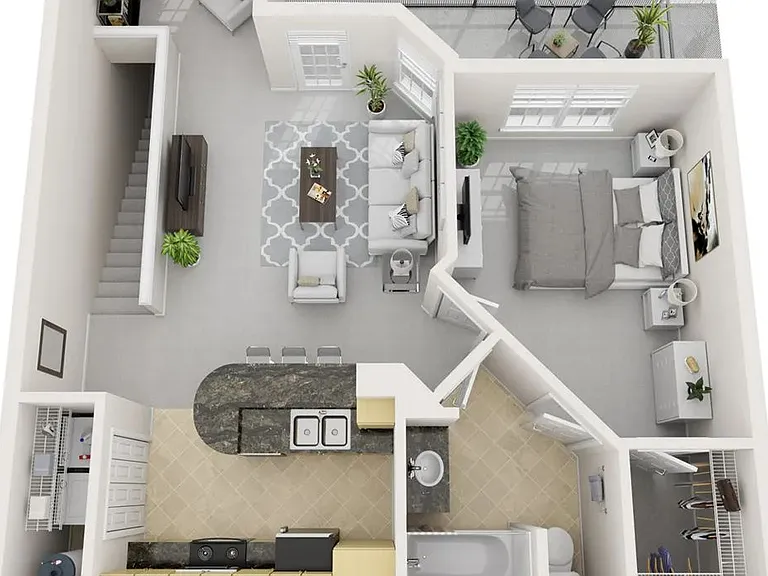 A 3D floor plan rendering of The Sicilian.