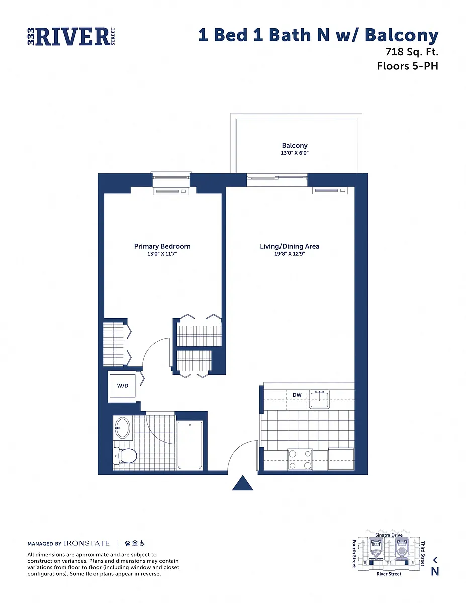 Floor plan 1 Bed 1 Bath N with Balcony