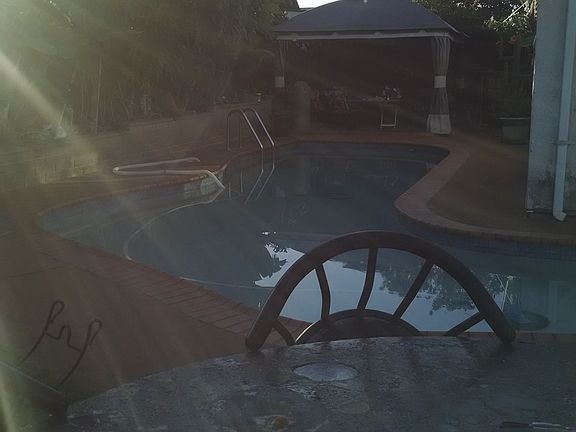 View from fire pit to gazebo