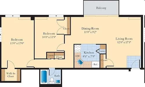 Floor plan 2 Bedroom 1 Bath