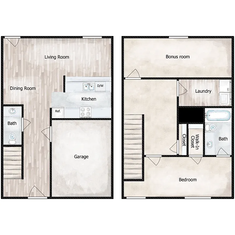 Floor plan 1 Bed with Den 1.5 Bath Townhouse - Laurel Ridge I