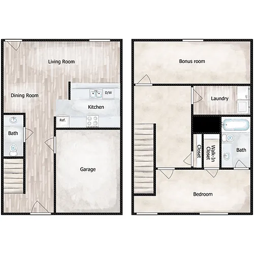 Floor plan 1 Bed with Den 1.5 Bath Townhouse - Laurel Ridge I
