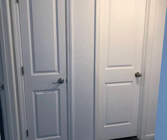 Linen closet and guest bathroom.