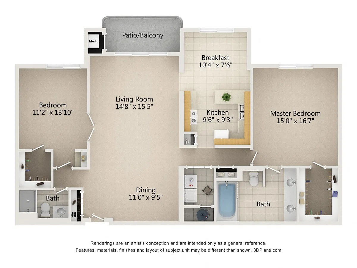 Floor plan 2 Bedroom 2 Bath Type A & B